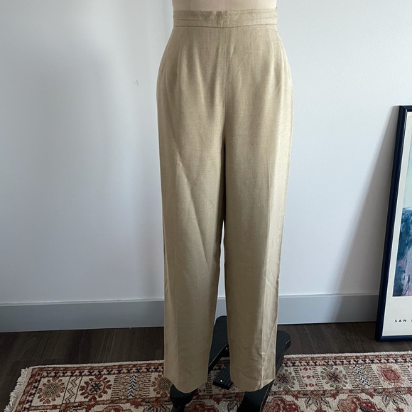 Vintage Pants - Vintage Linen Blend Trouser Pant Tapered Leg Tan Neutral Beige by talbots